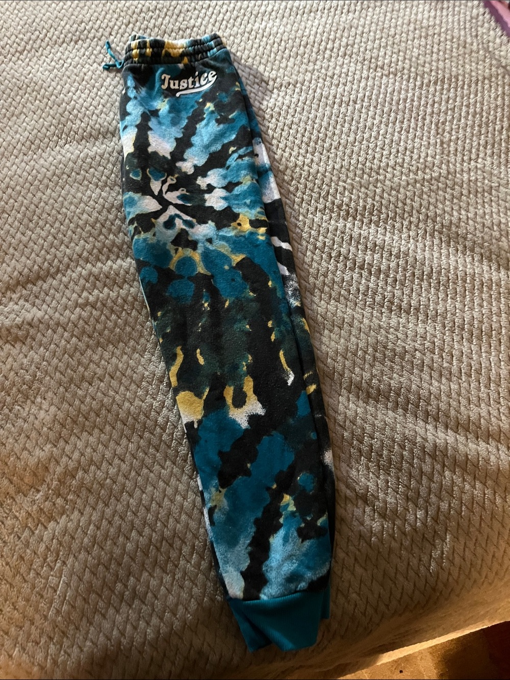 Justice Teal, Black & Yellow Tie-Dye Jogger Pants